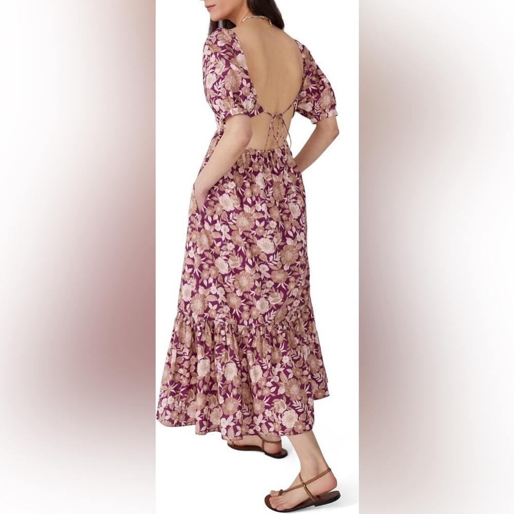 Favorite Daughter Mirka Purple Tan Cream Floral Organic Cotton Maxi Dress 10